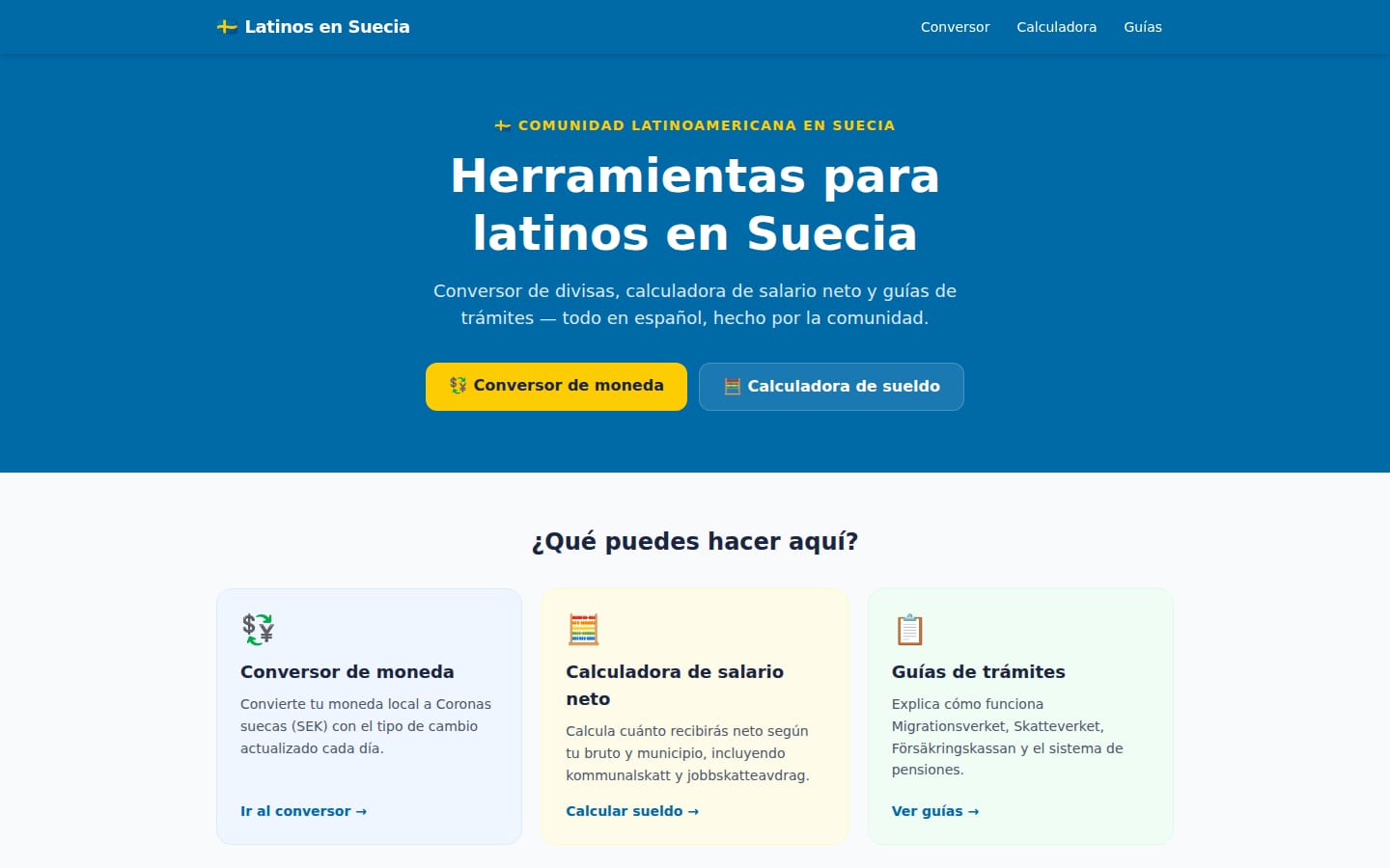 Screenshot of the Latinos en Suecia website