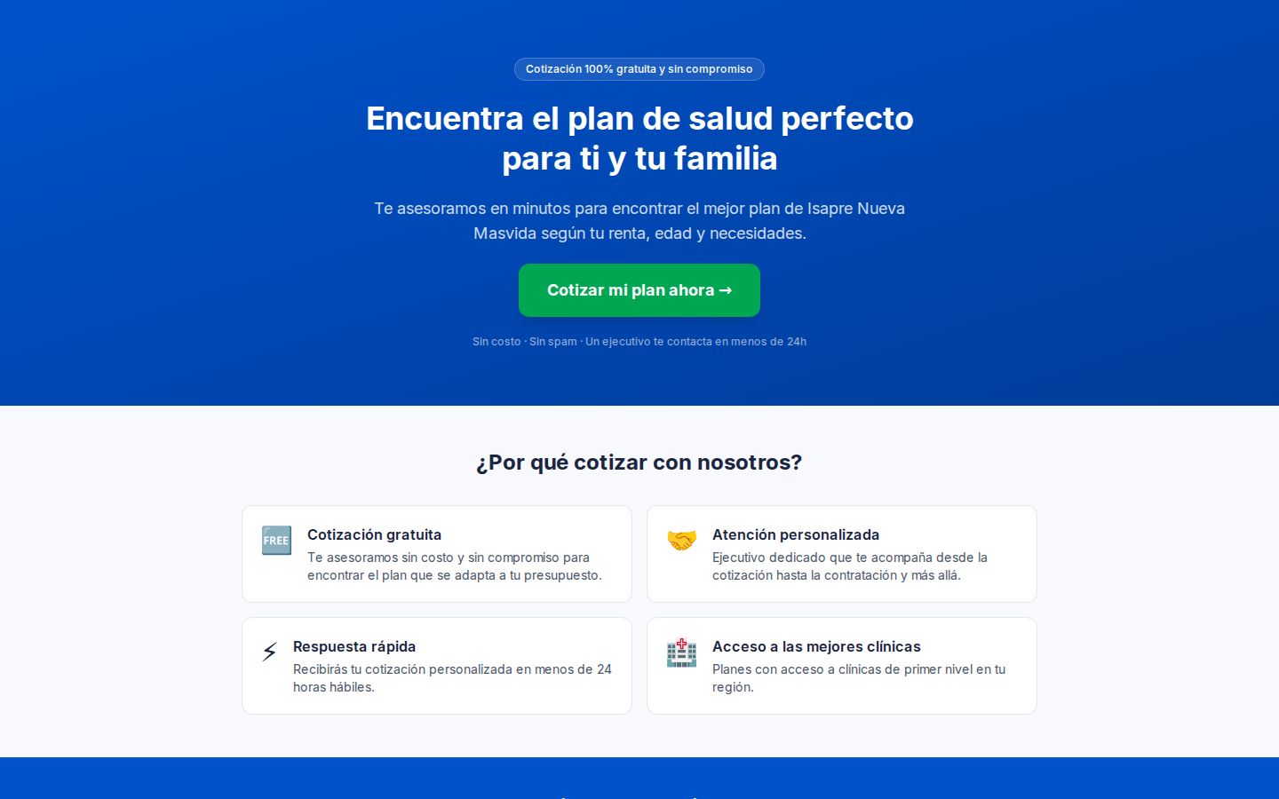 Screenshot of the PlanesSalud website