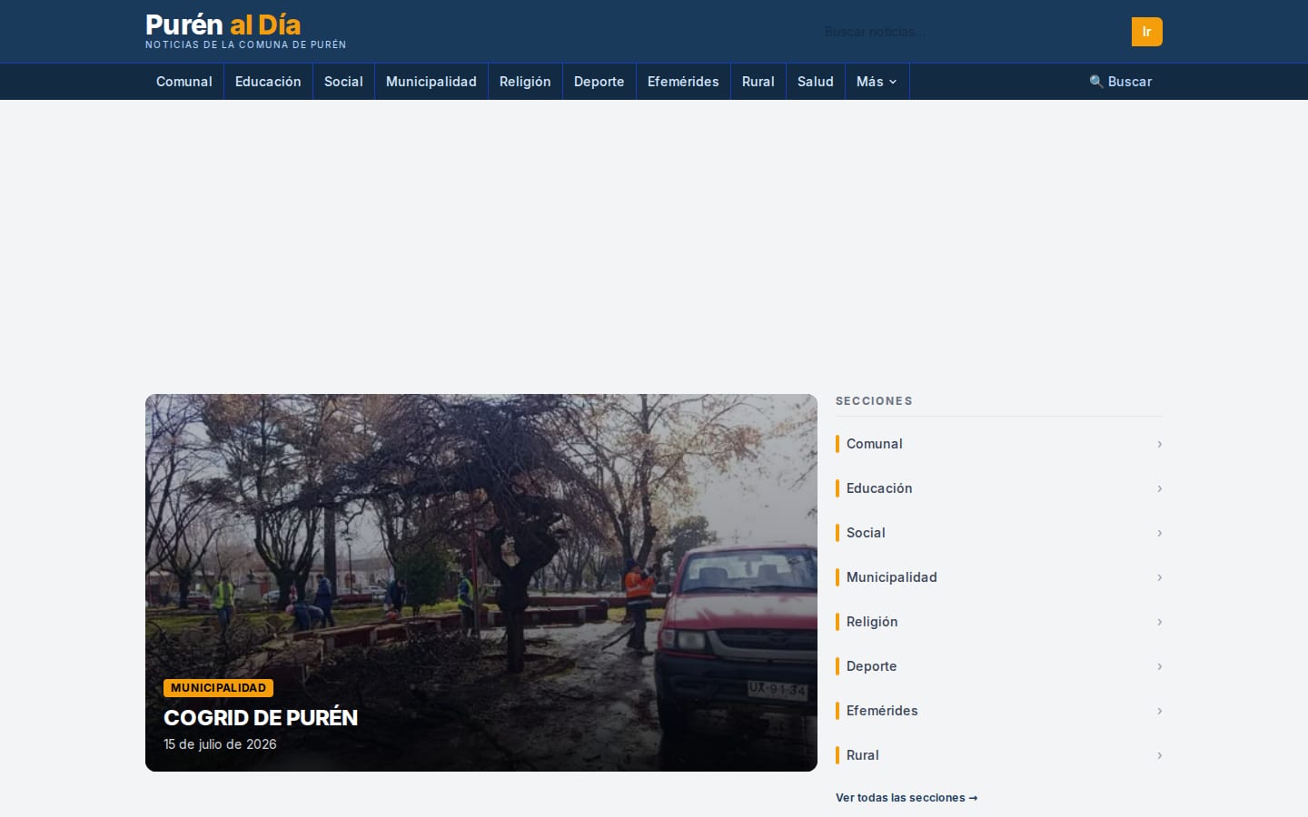 Screenshot of the Purén al Día website